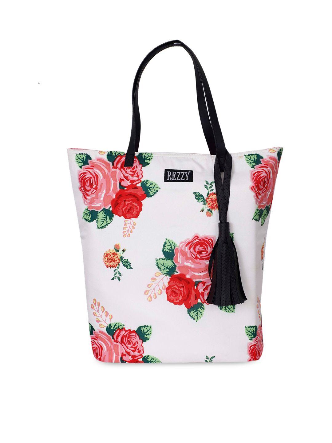 rezzy white & red printed tote bag
