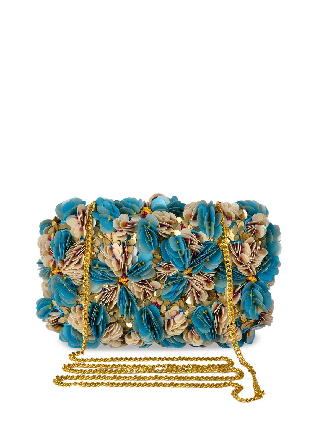 rezzy blue & beige embellished embellished box clutch