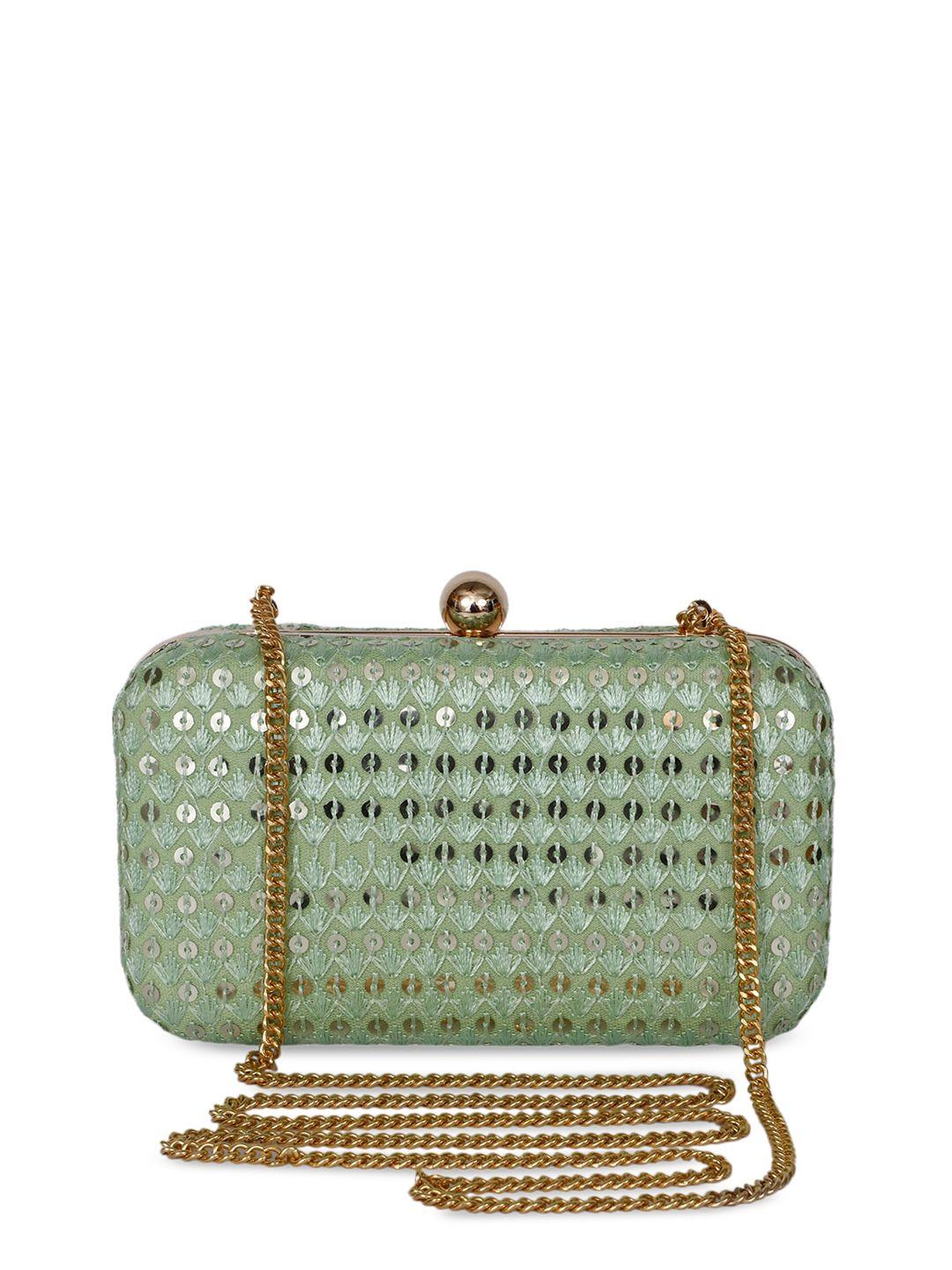 rezzy green & gold-toned embellished clutch