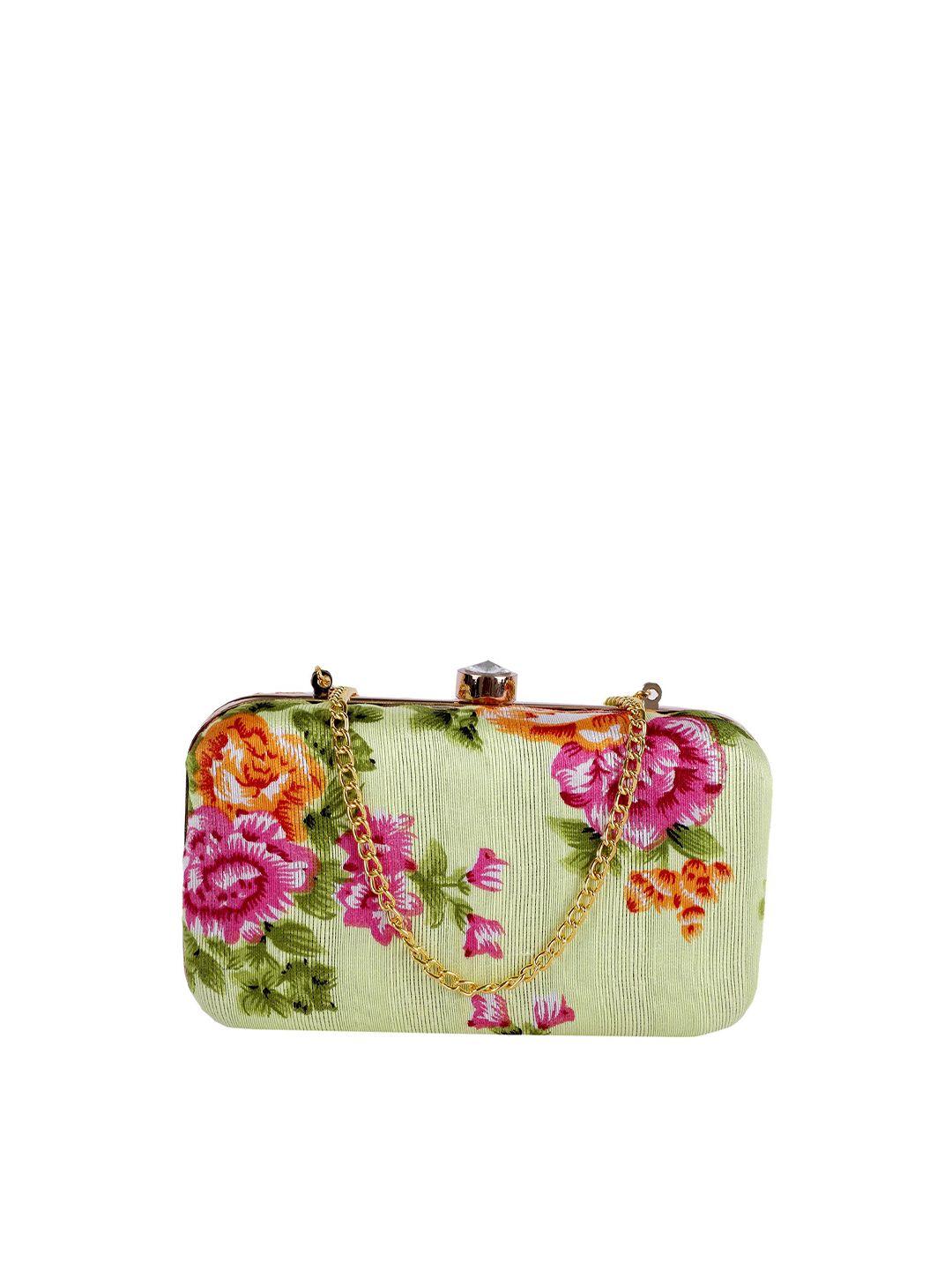 rezzy green & pink printed clutch