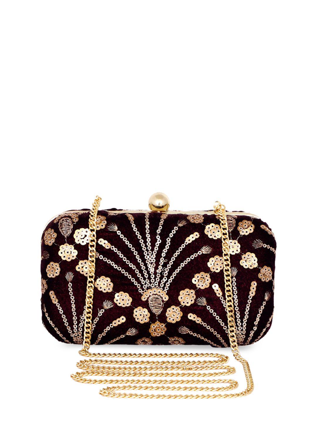 rezzy maroon & gold-toned embellished clutch