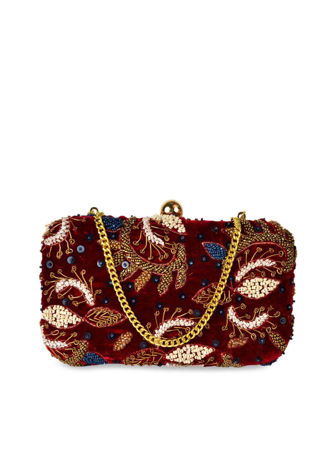 rezzy maroon embroidered clutch