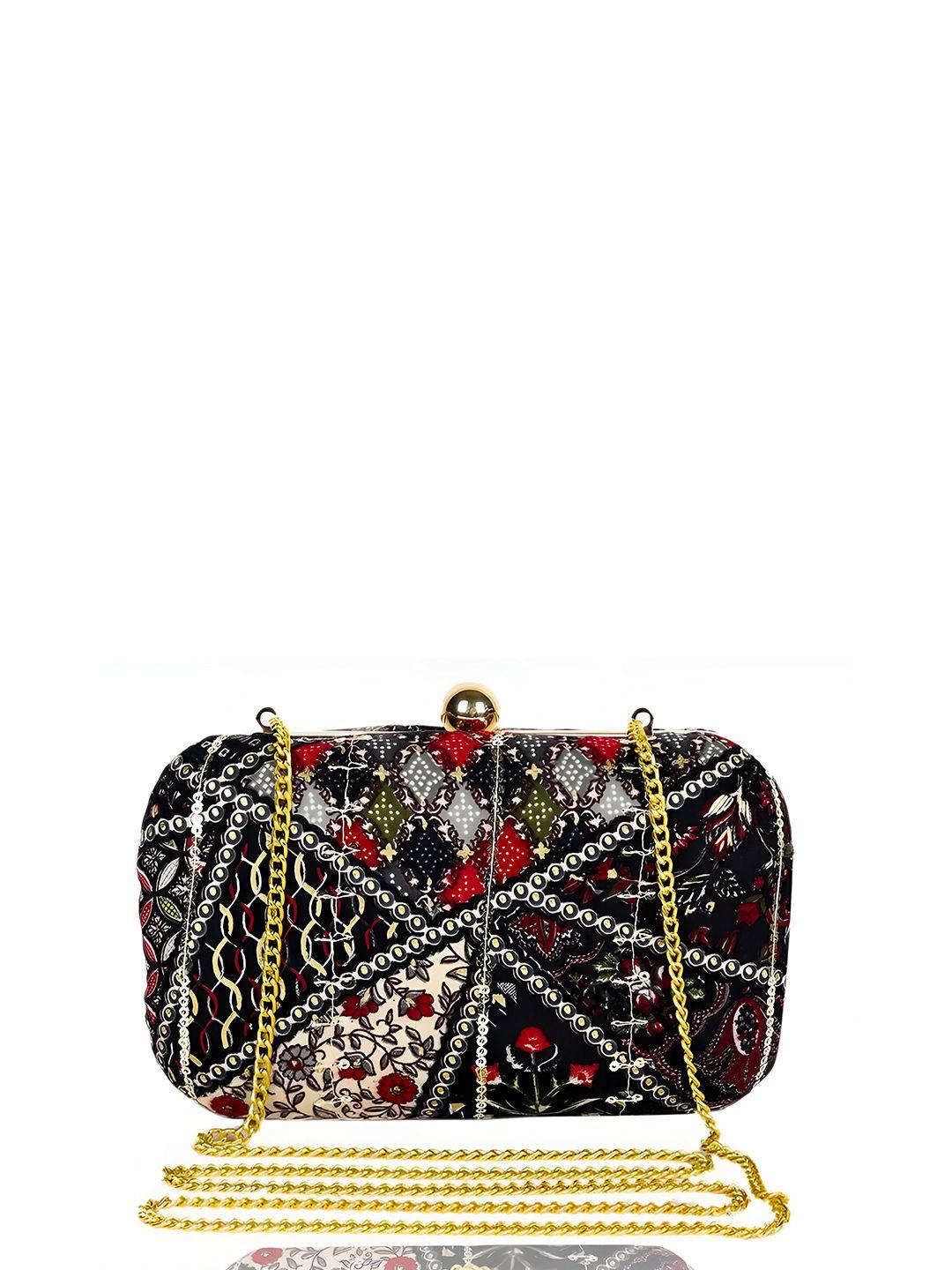 rezzy printed party box clutch with shoulder strap