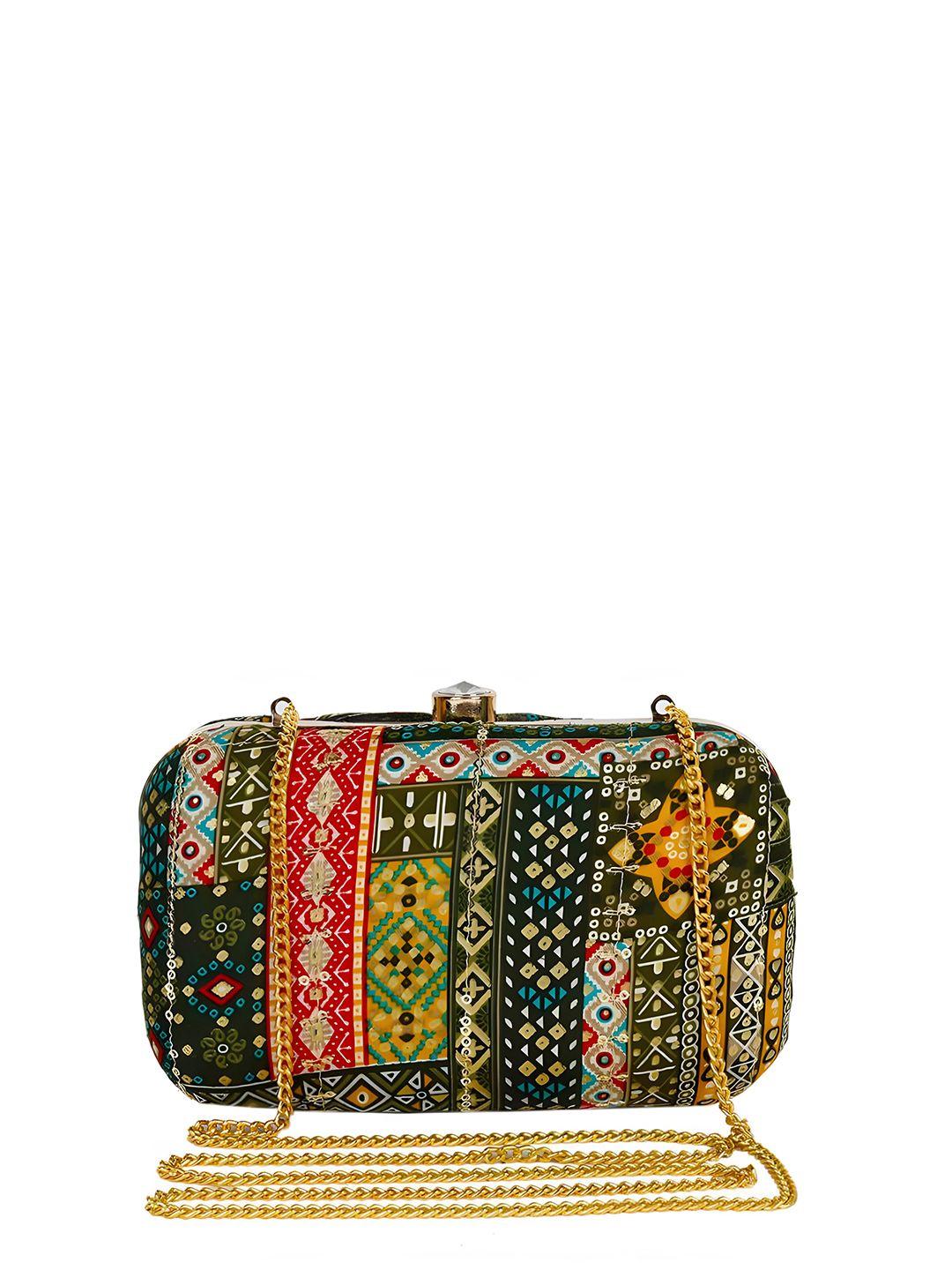 rezzy printed party box clutch with shoulder strap