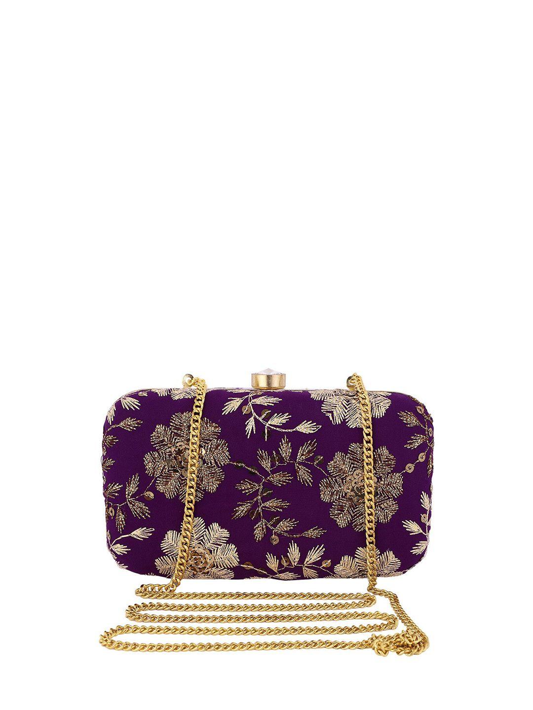 rezzy purple & gold-toned embellished box clutch
