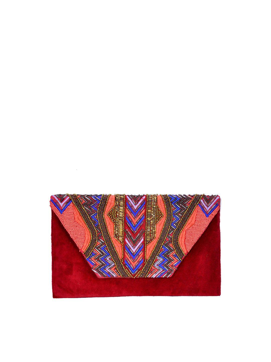 rezzy red & blue embroidered envelope clutch