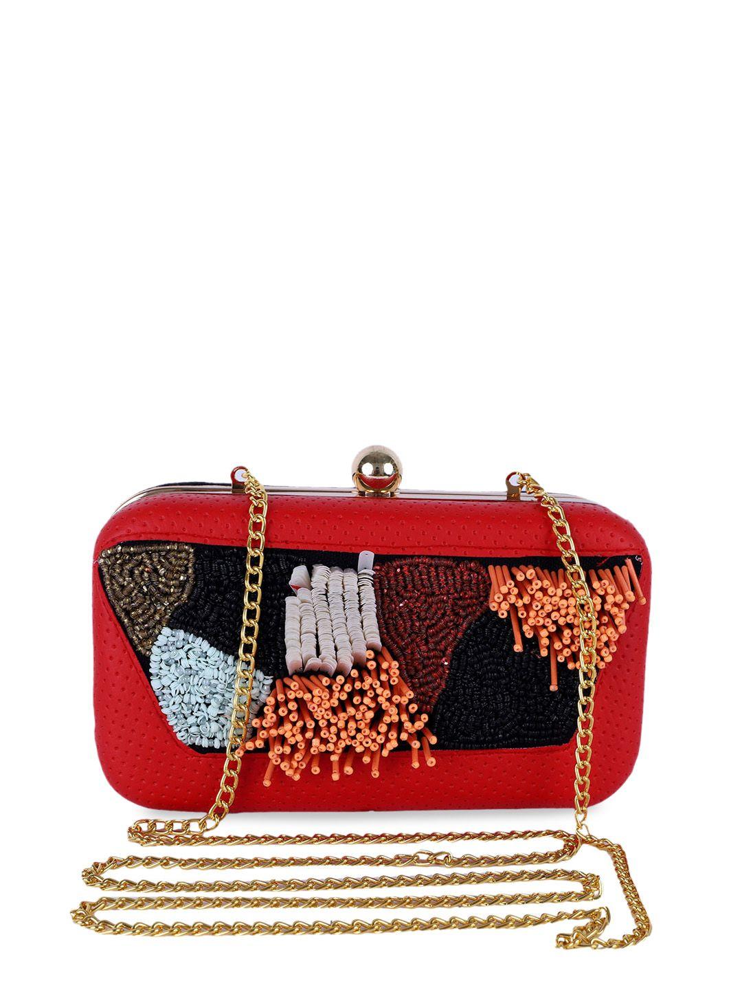 rezzy red embroidered box clutch