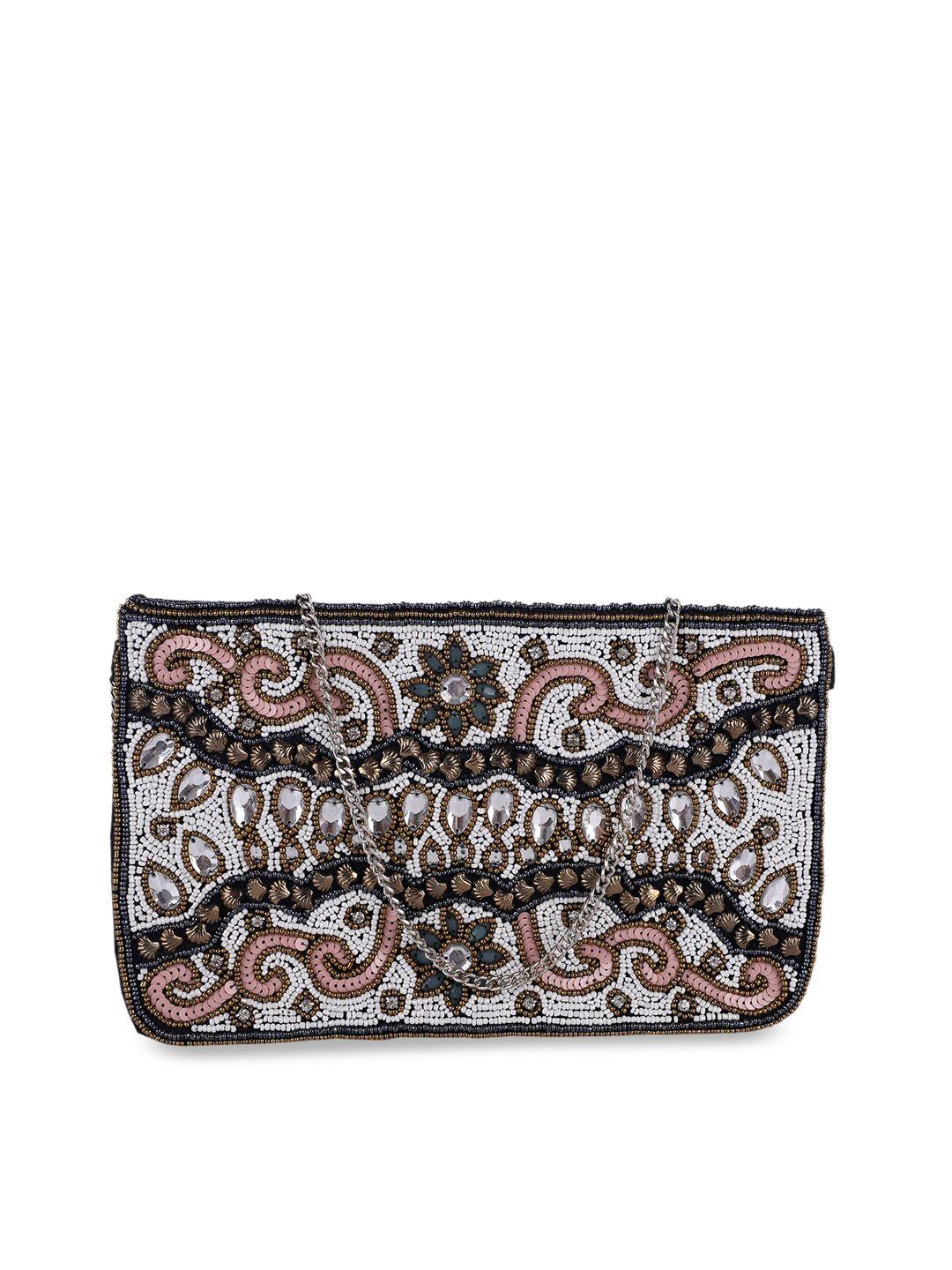 rezzy white embroidered clutch