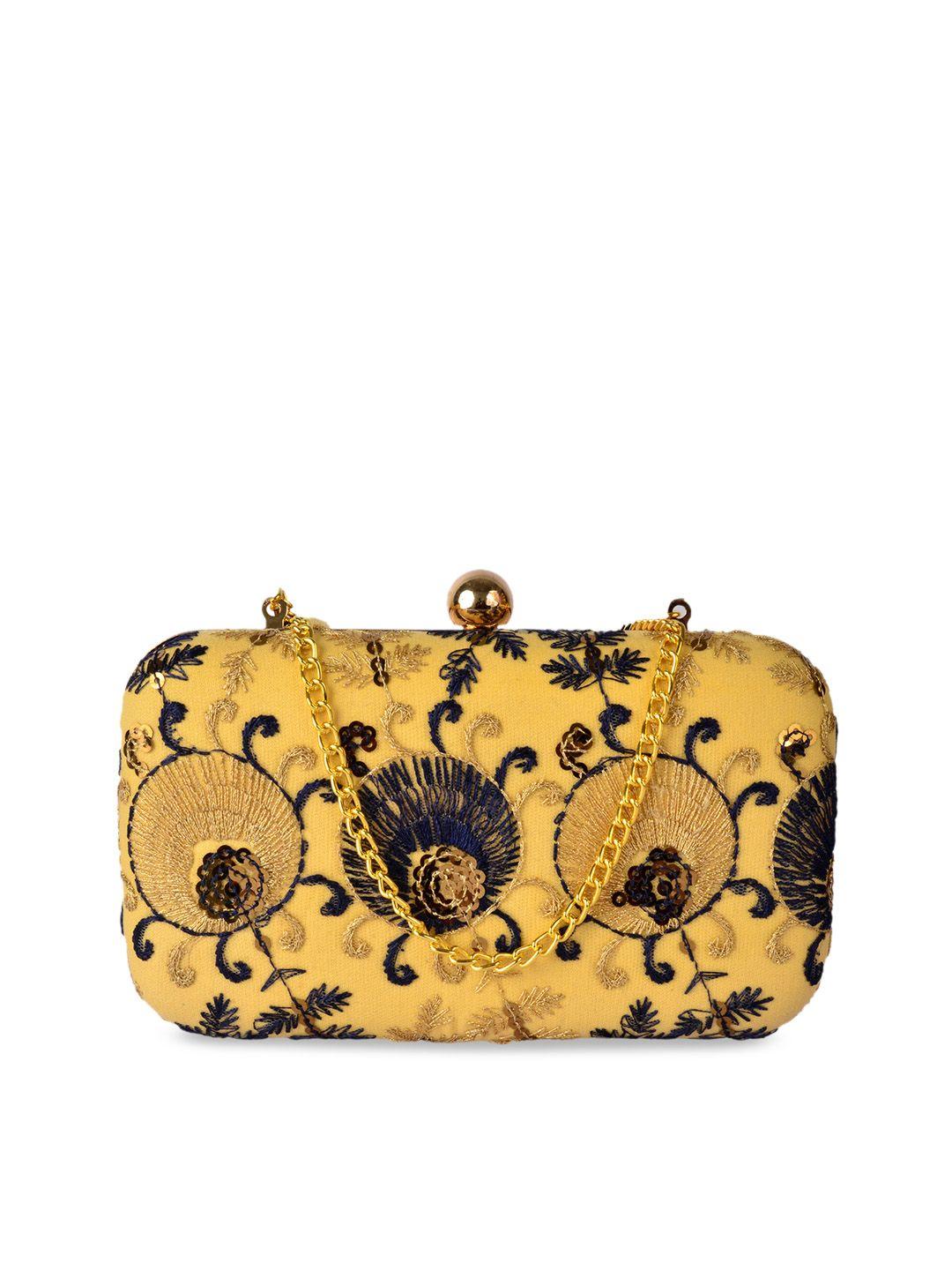 rezzy yellow & blue embroidered clutch