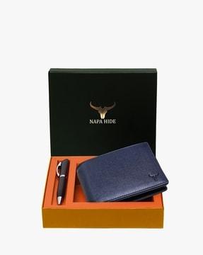 rfid protected bi-fold wallet with pen