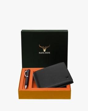 rfid protected bi-fold wallet with pen