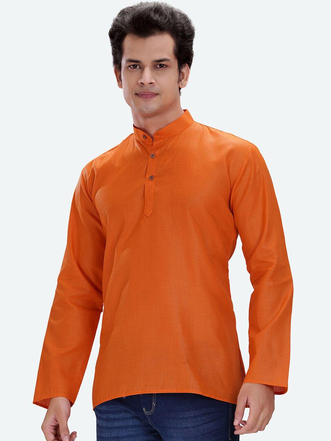 rg designers men orange solid waist length kurta