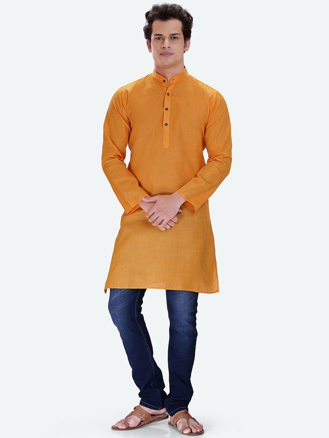 rg designers men orange thread work kurta