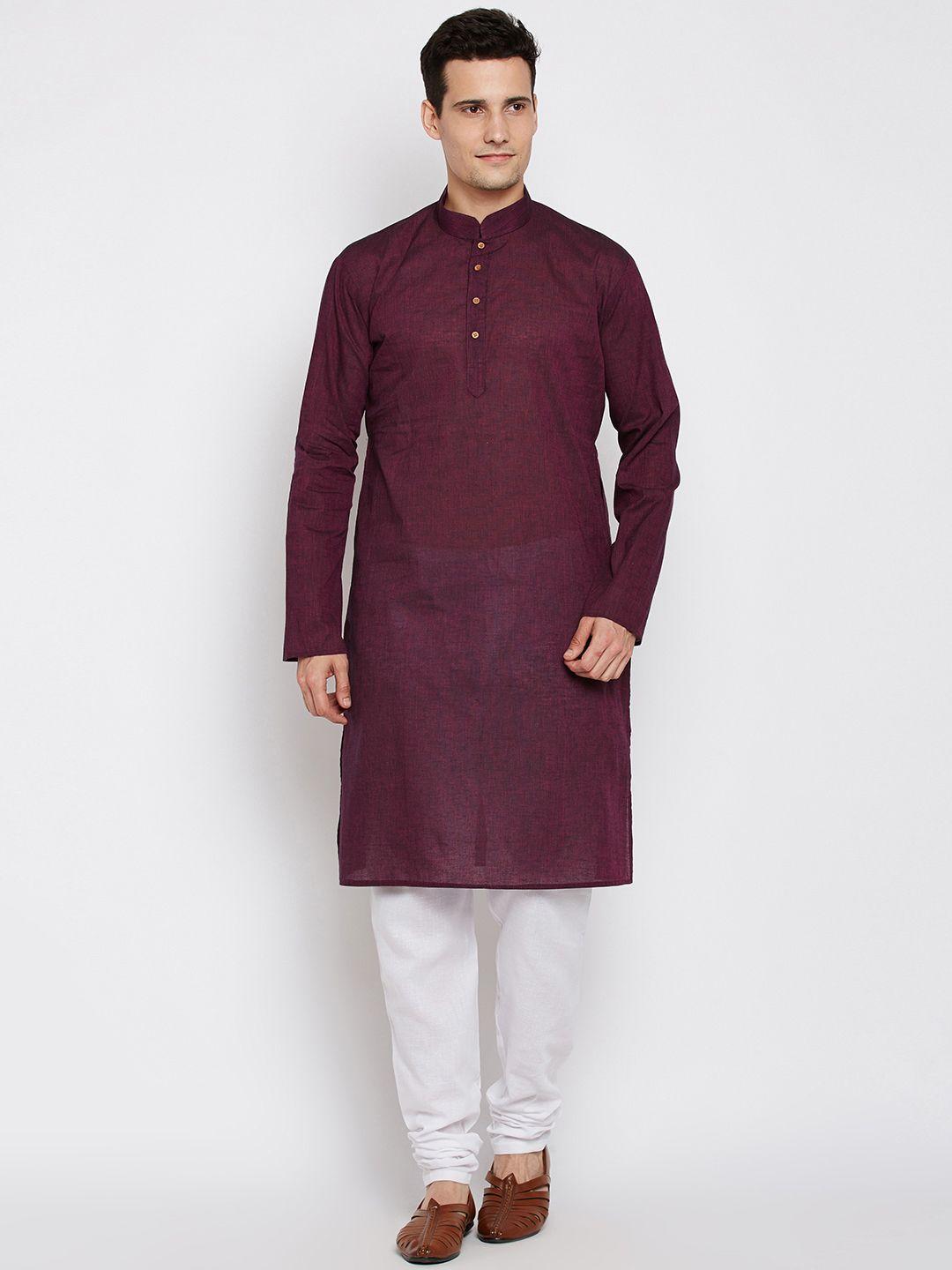 rg designers men purple & white solid kurta with pyjamas