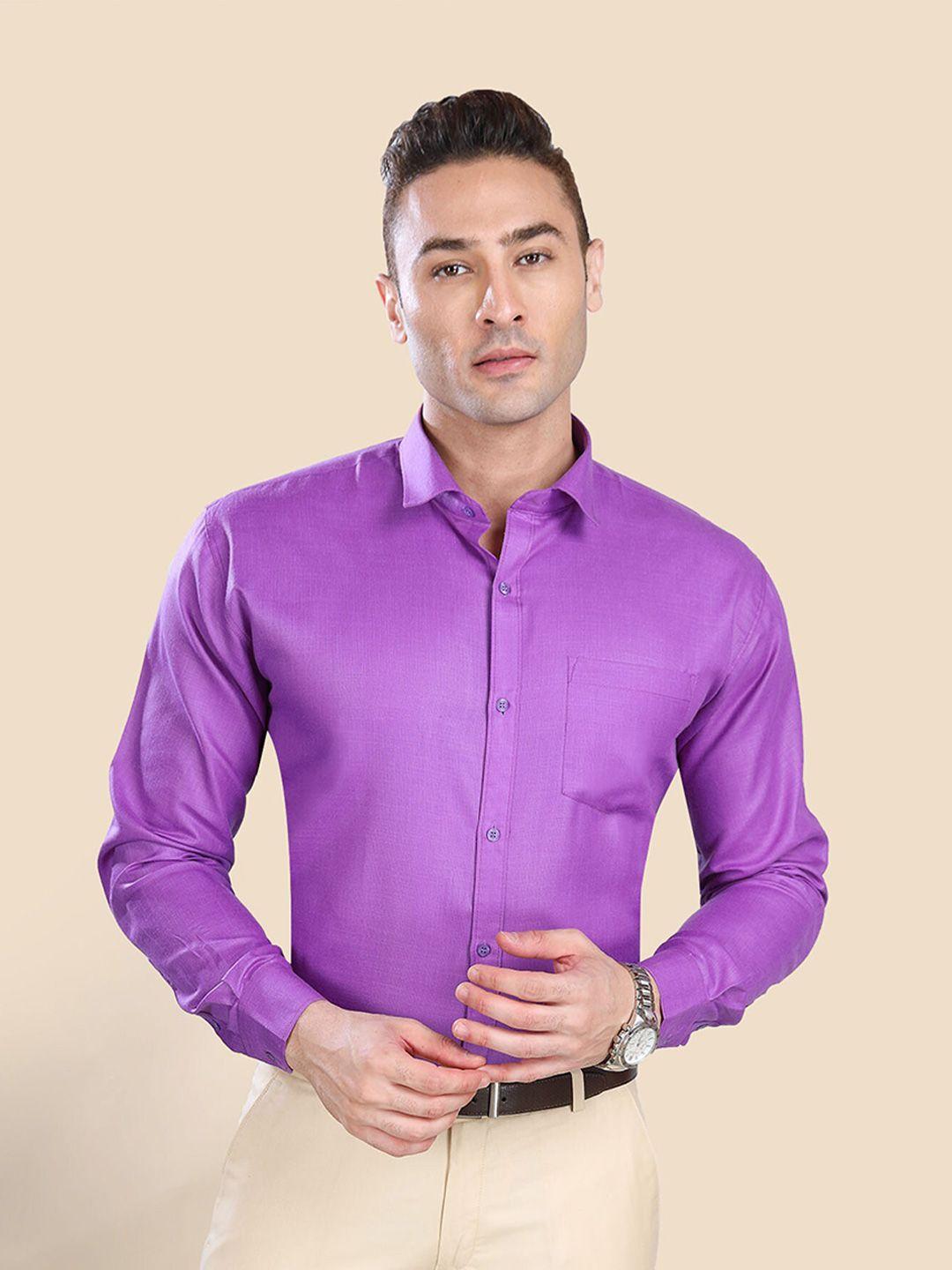 rg designers men purple slim fit solid formal shirt