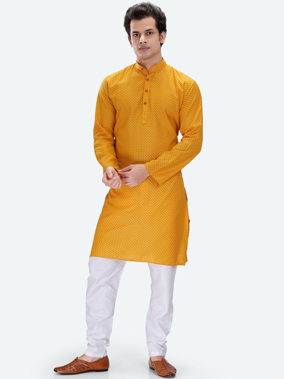 rg designers men yellow regular kurta with pyjamas