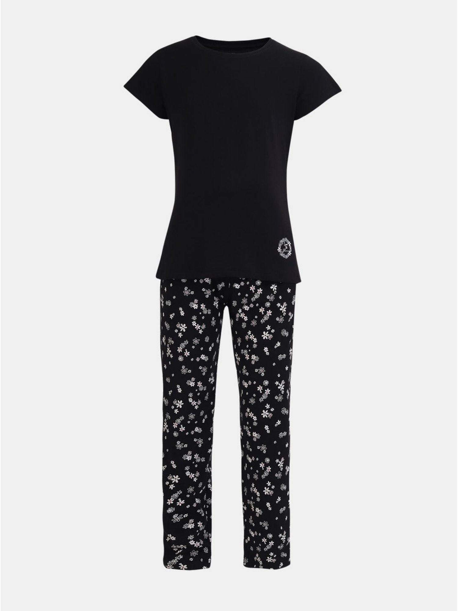 rg12 super combed cotton regular fit pyjama & t-shirt black
