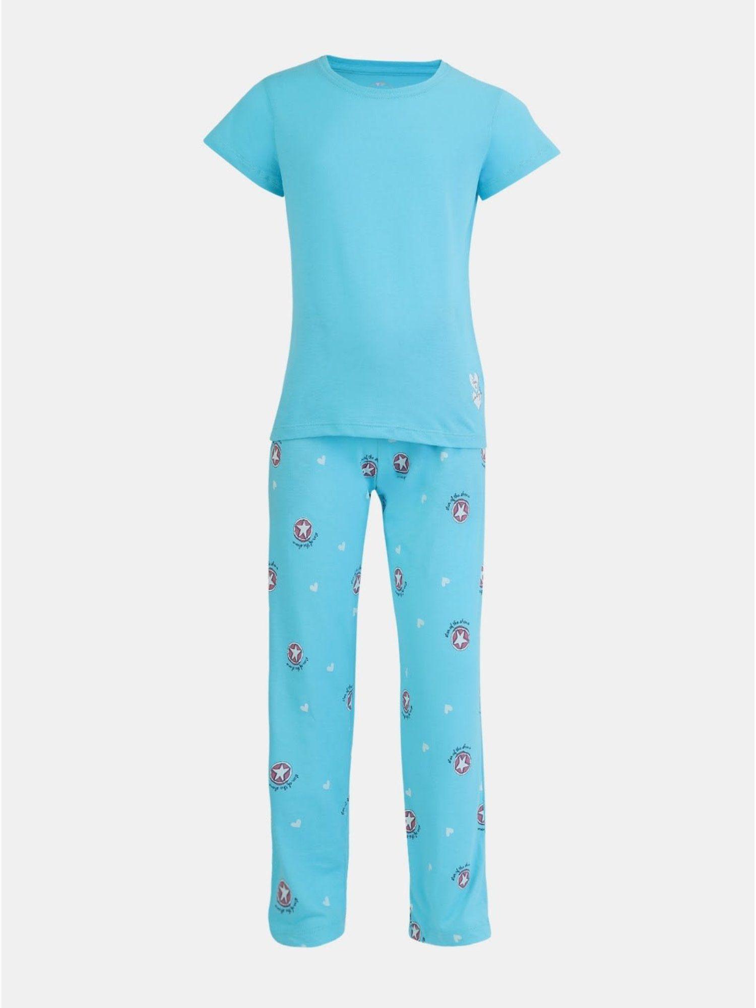 rg12 super combed cotton regular fit pyjama & t-shirt blue
