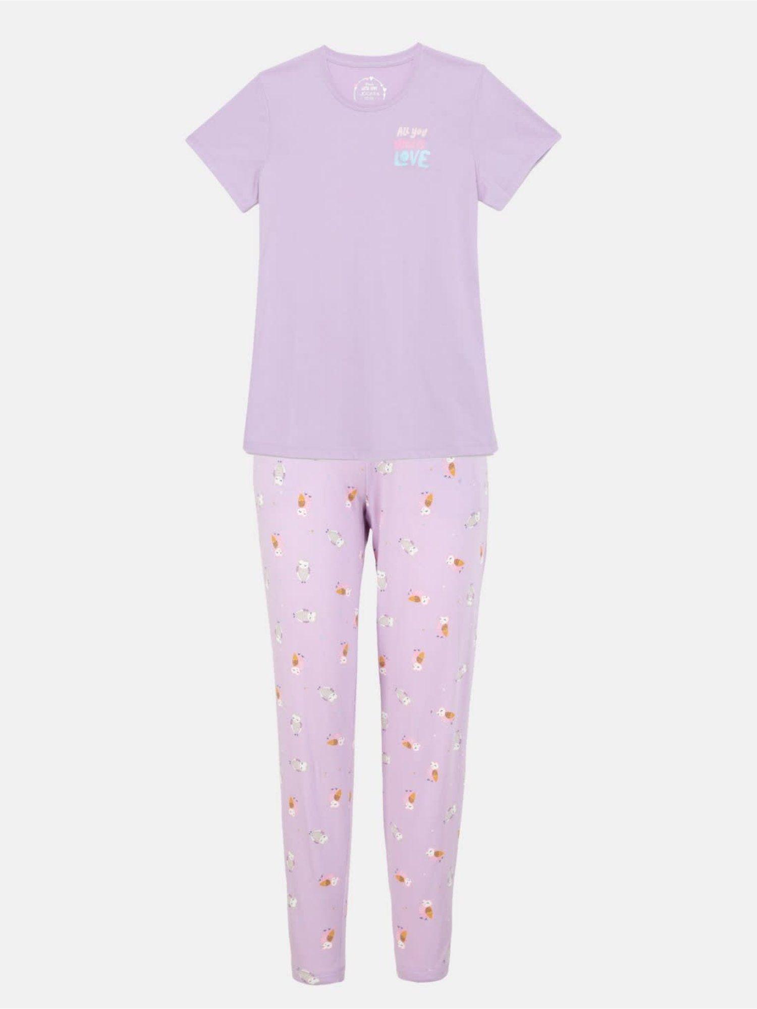 rg12 super combed cotton regular fit pyjama & t-shirt purple