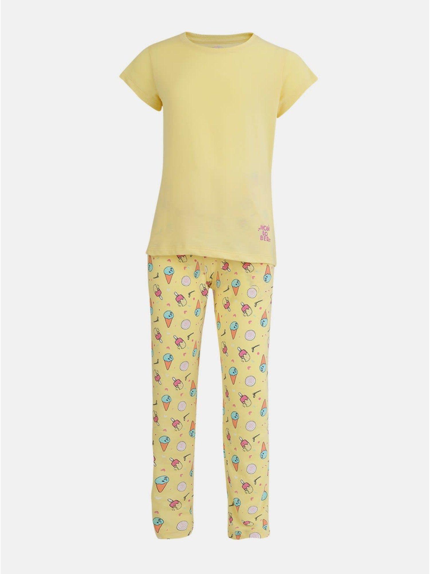 rg12 super combed cotton regular fit pyjama & t-shirt yellow