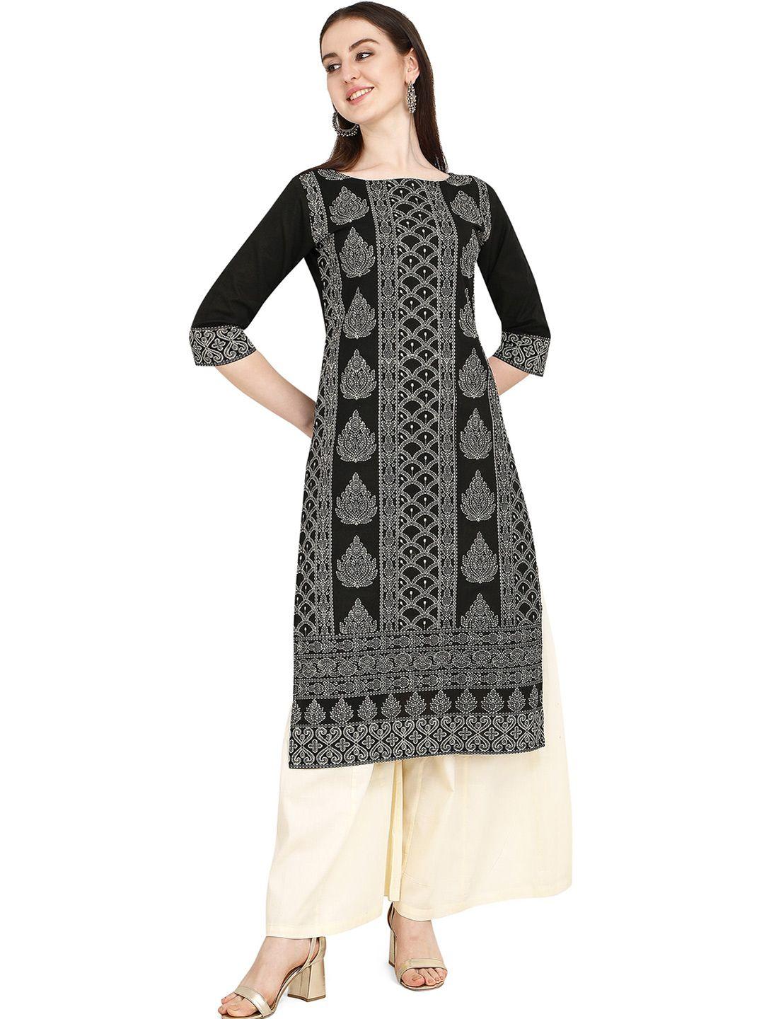 rght ethnic motifs boat neck printed straight kurta