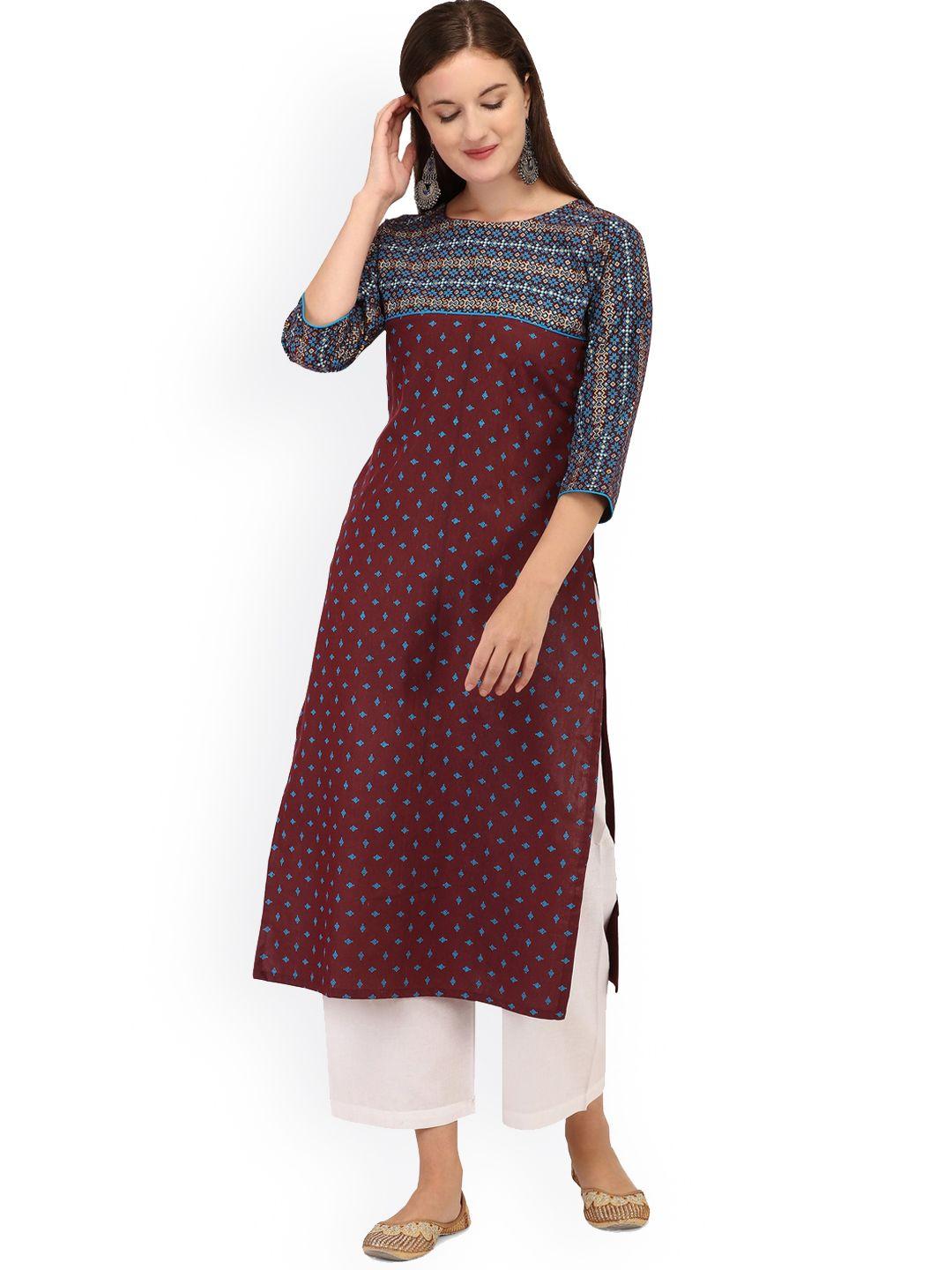 rght geometric printed boat neck straight kurta