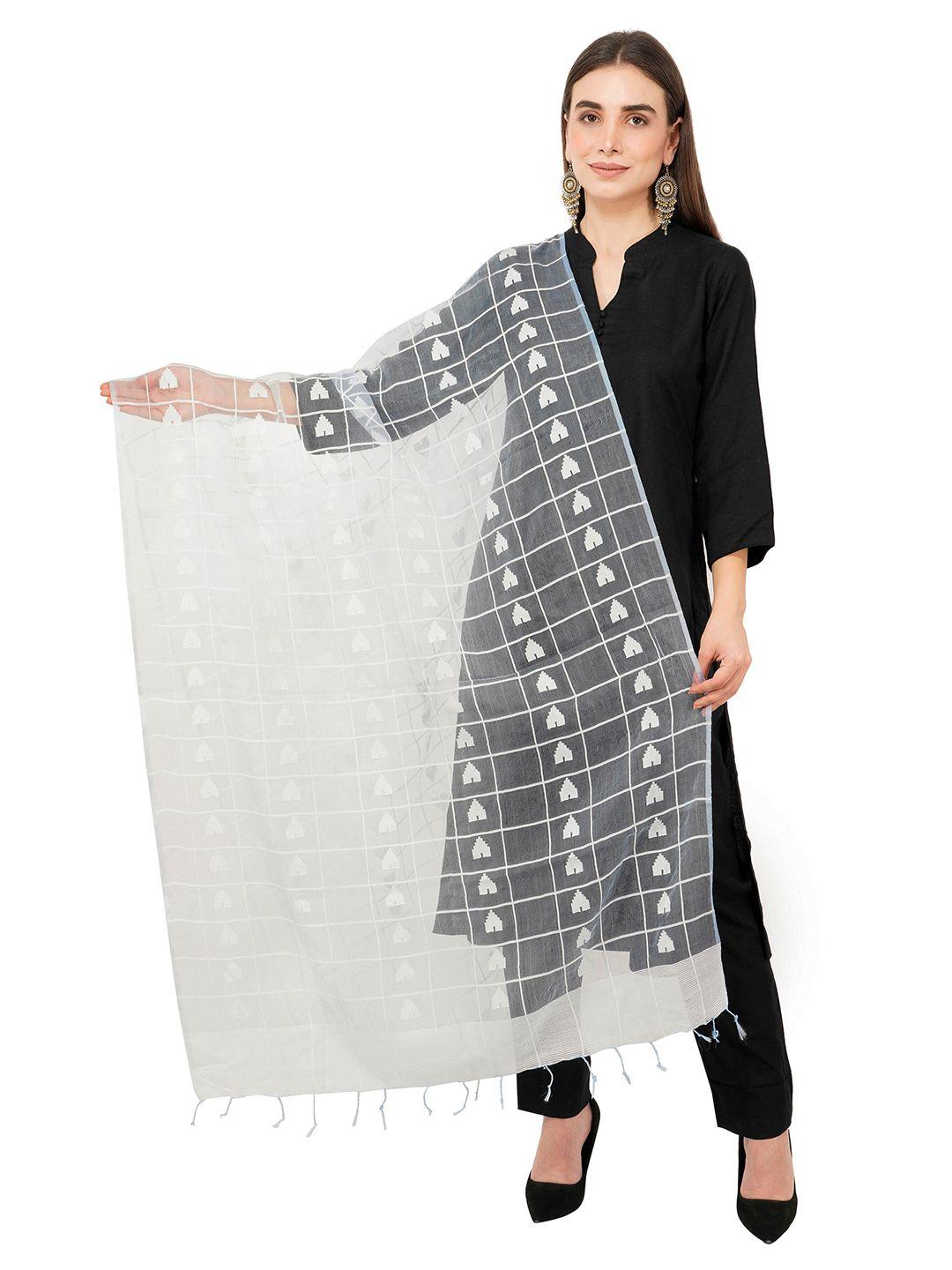 rhe-ana blue & white woven design art silk dupatta