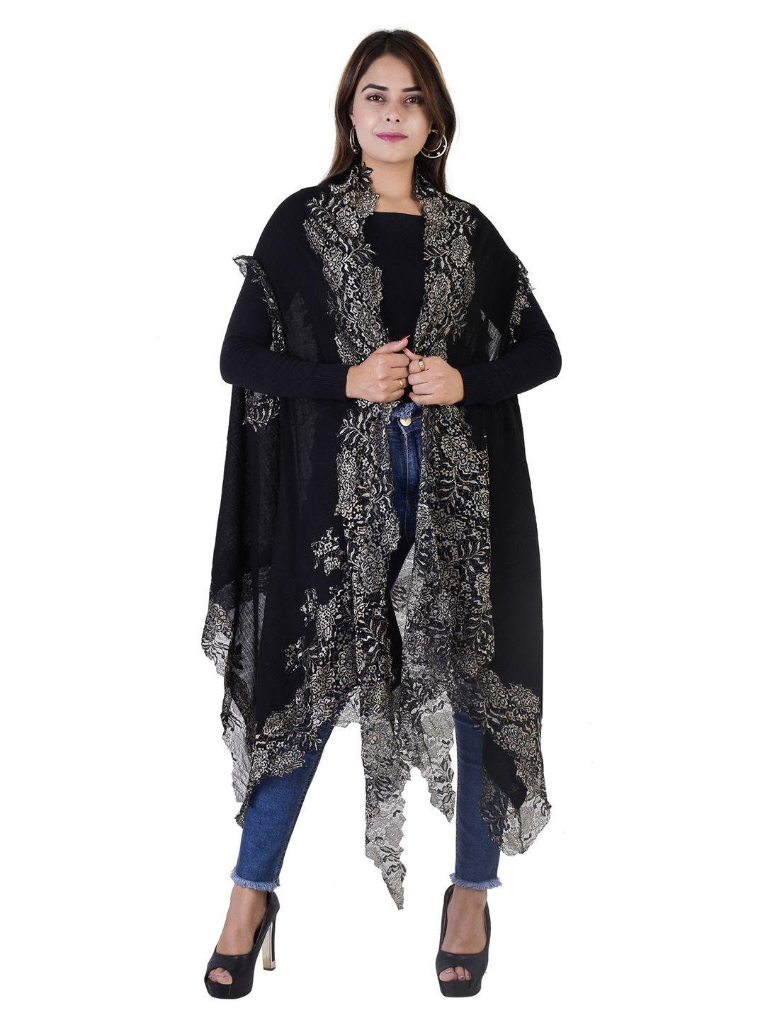 rhe-ana floral self design embroidered woolen longline open front shrug