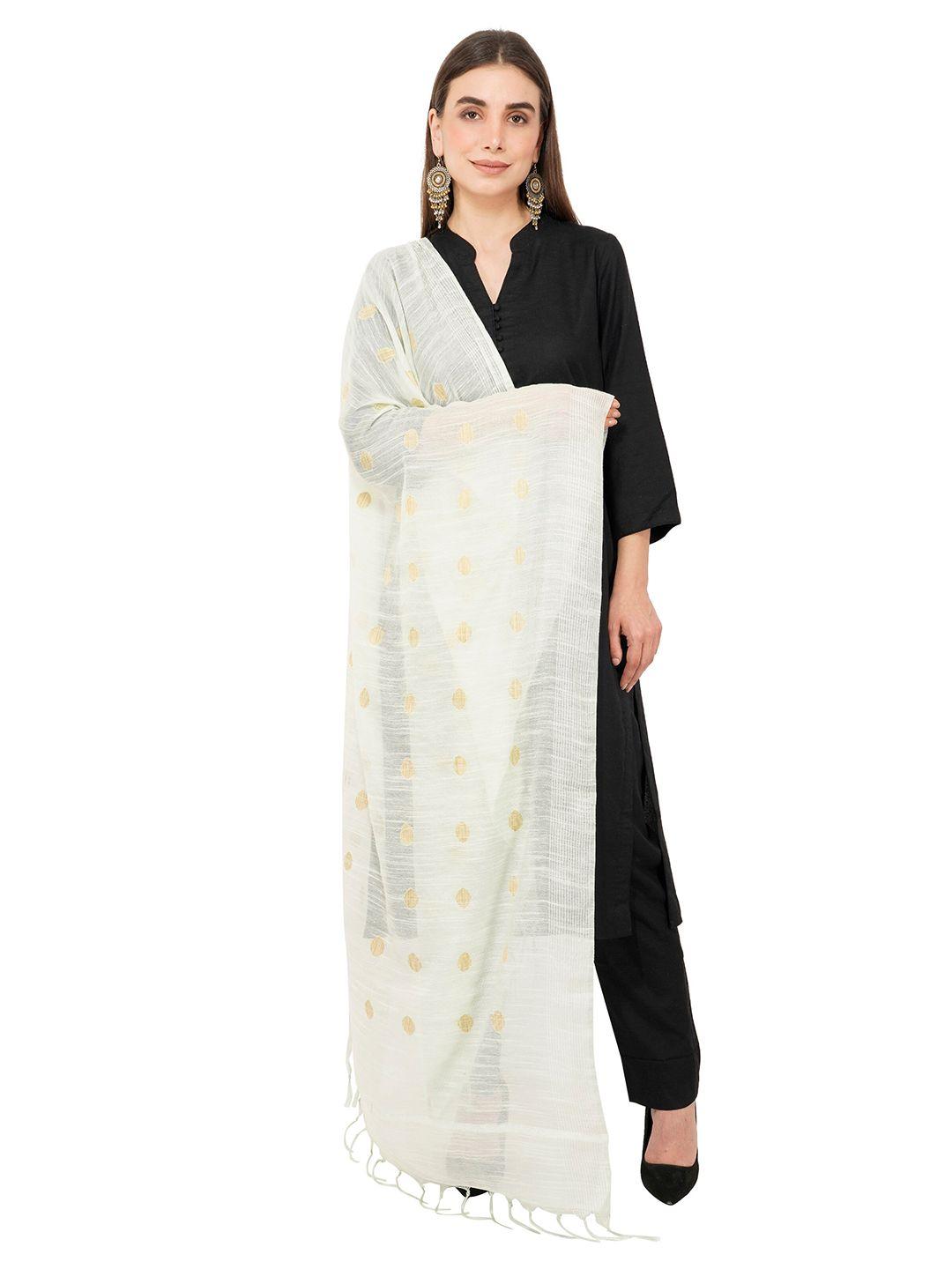 rhe-ana green & gold-toned woven design art silk dupatta with zari