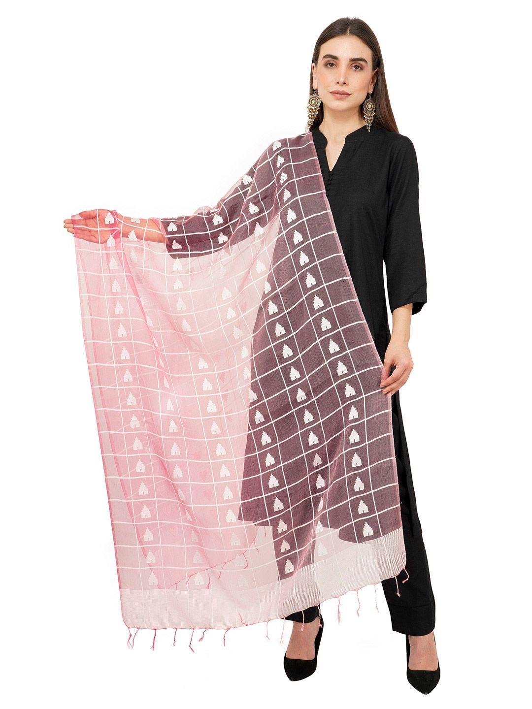 rhe-ana pink & white women ethnic motifs checked art silk dupatta