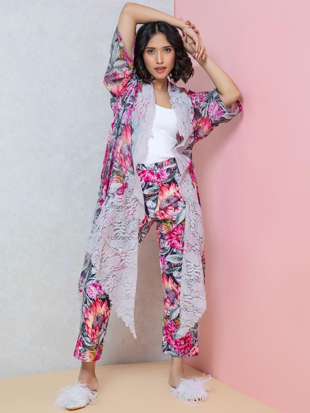 rhe-ana printed shawl collar shrug with trousers