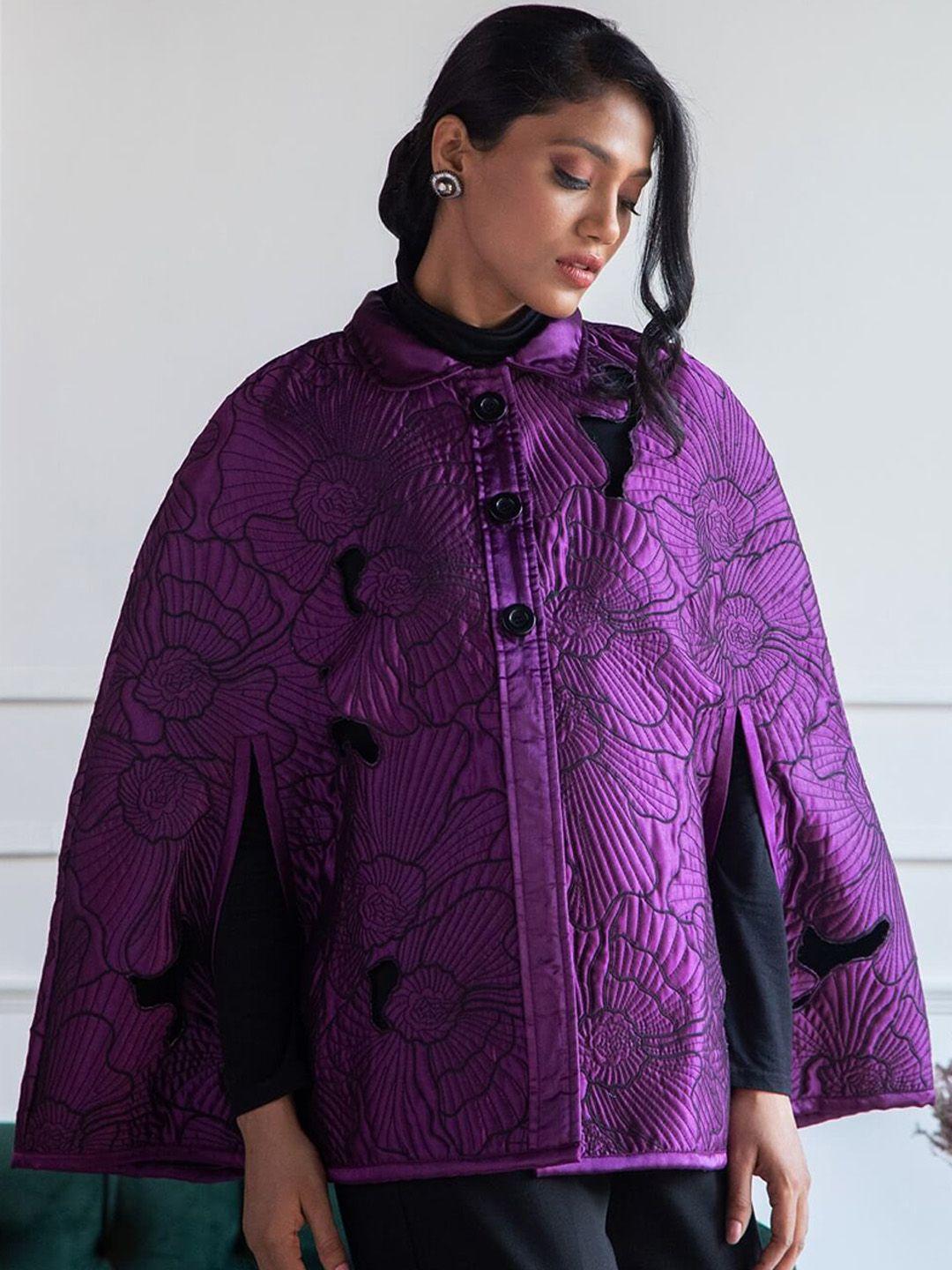 rhe-ana women floral cape jacket with embroidered