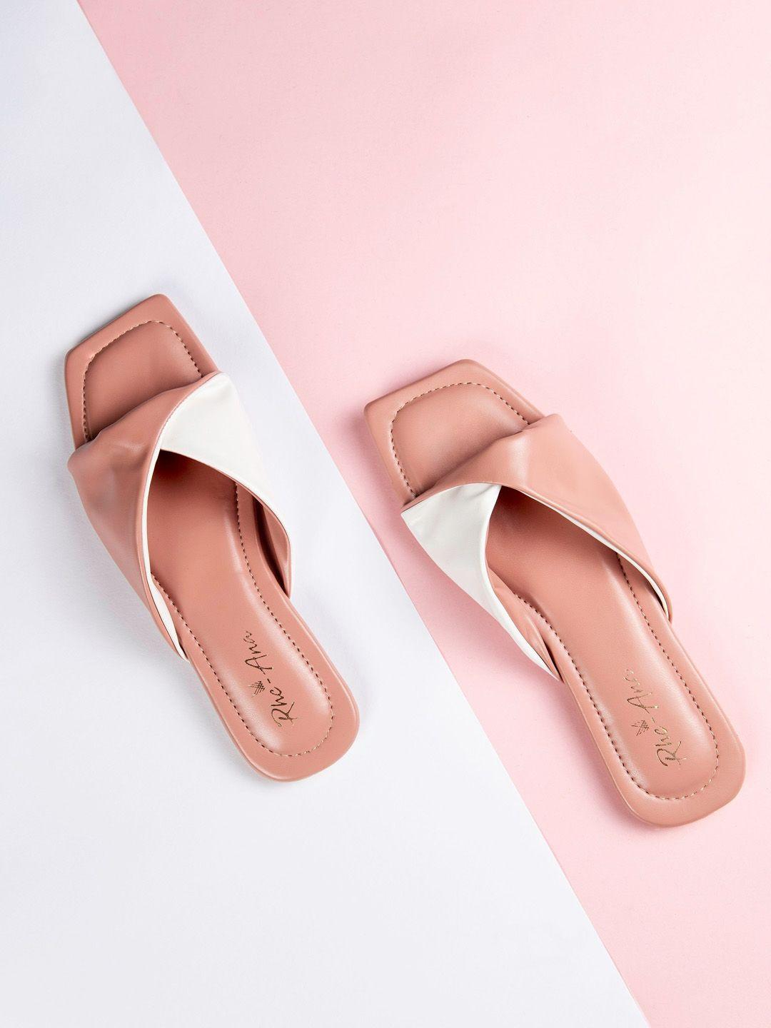 rhe-ana women pink colourblocked party mules with bows flats