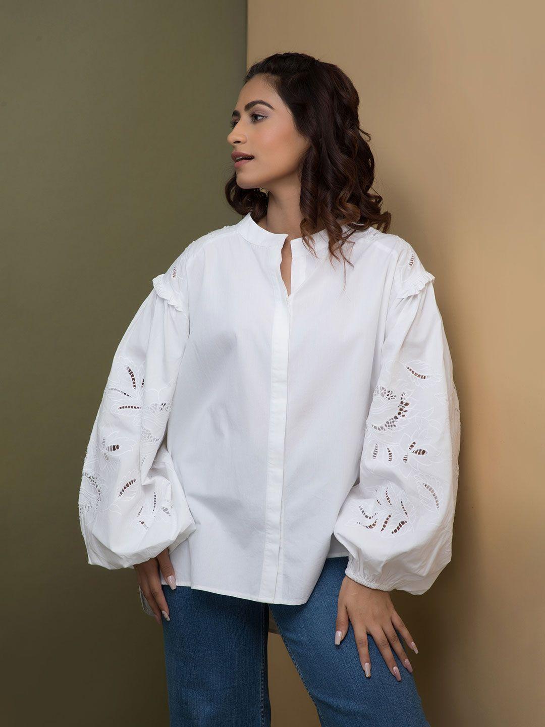 rhe-ana women white opaque casual shirt