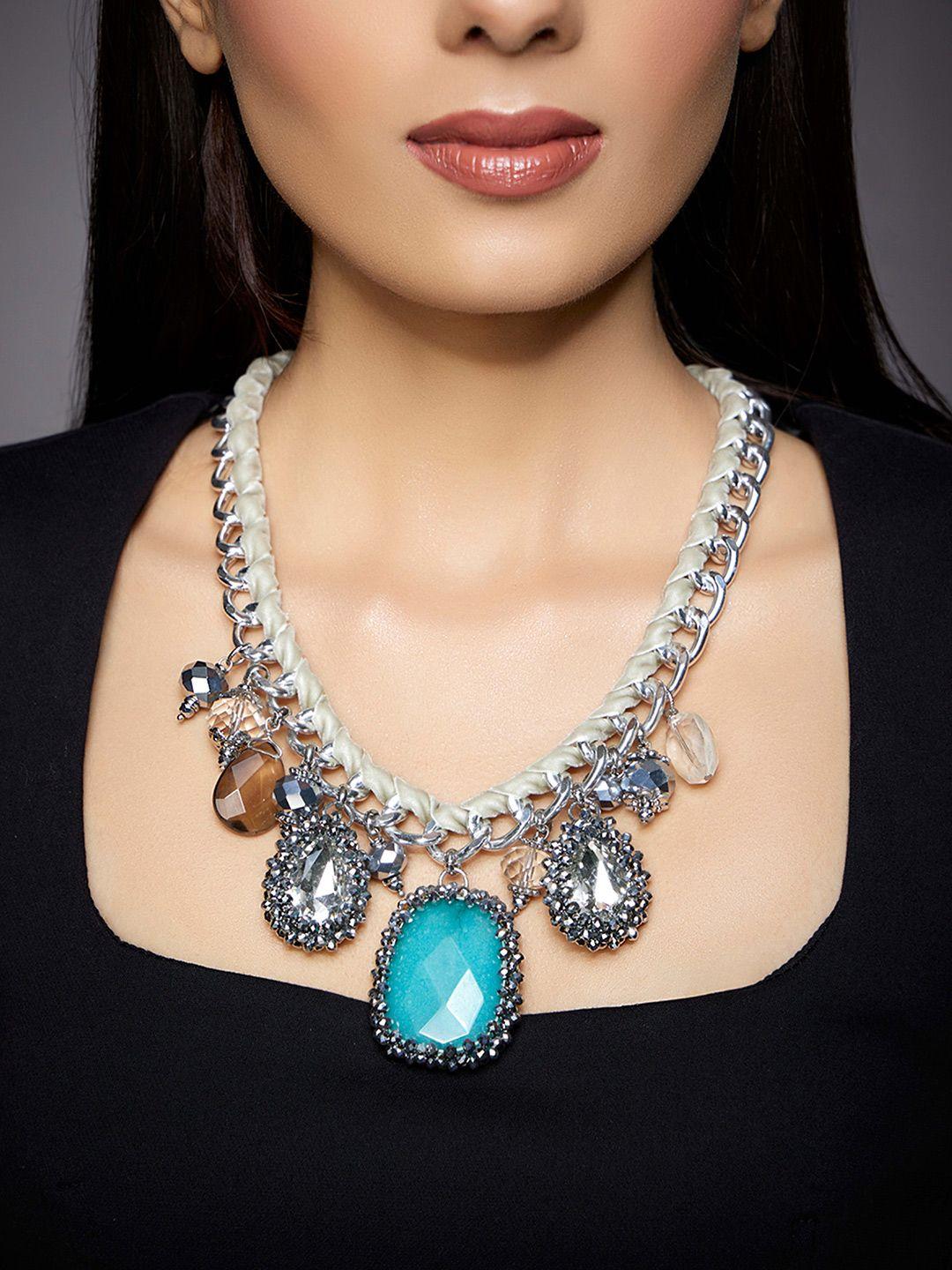 rhea rhodium-plated crystal charms bib necklace