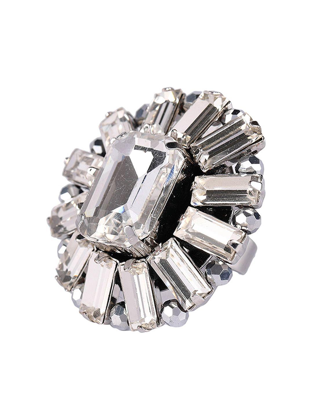 rhea rhodium-plated crystal studded finger ring