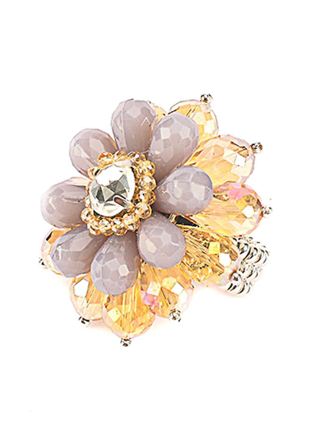 rhea rhodium-plated the flower priestess stone-studded & beaded finger ring