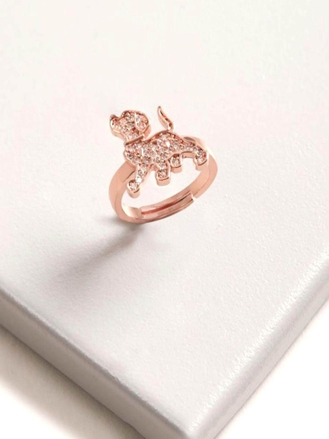 rhea rose gold-plated cubic zirconia -studded dog detail finger ring