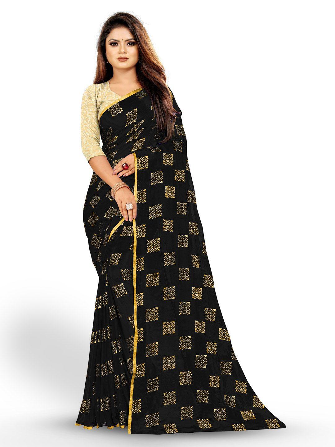 rhey black & gold-toned ethnic motifs zari poly chiffon banarasi saree