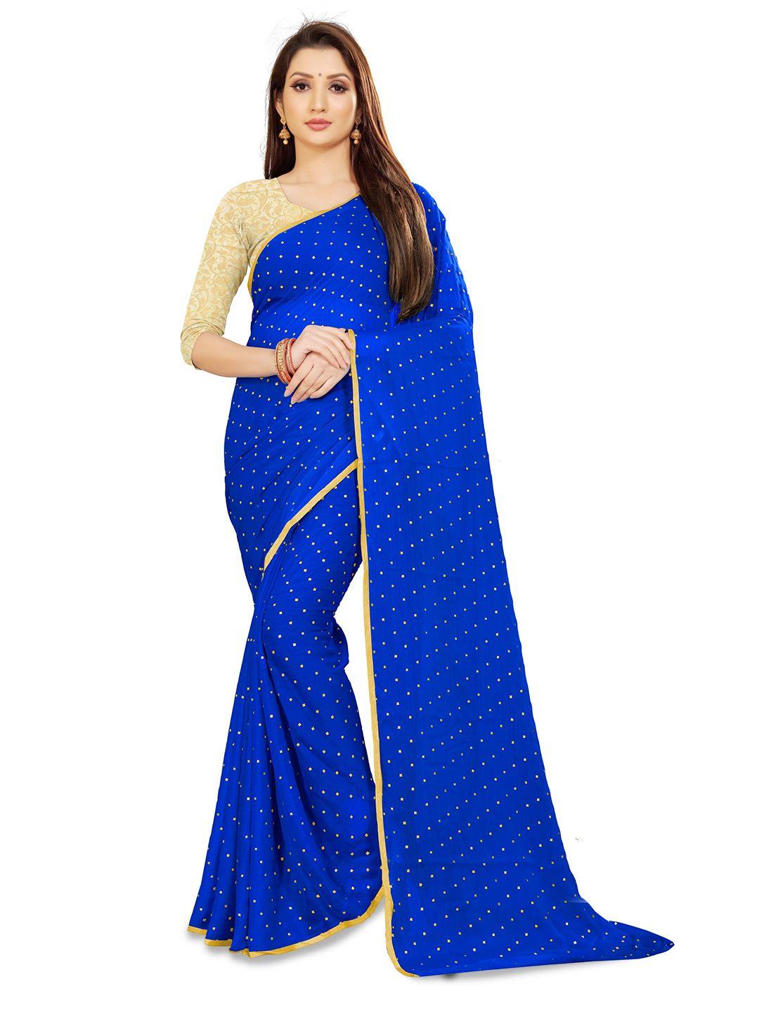 rhey blue & gold-toned zari poly chiffon banarasi saree