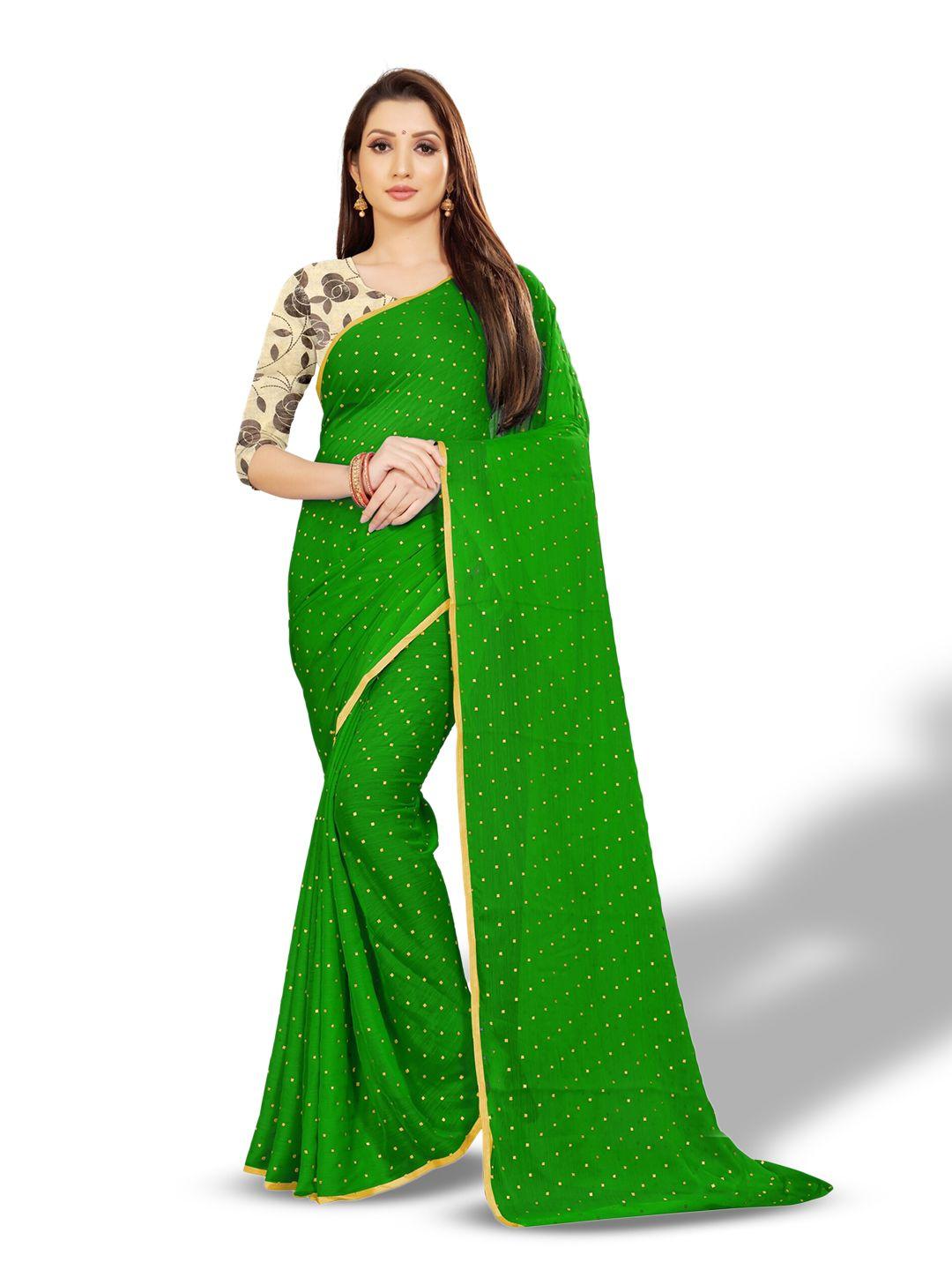 rhey green & gold-toned zari poly chiffon banarasi saree