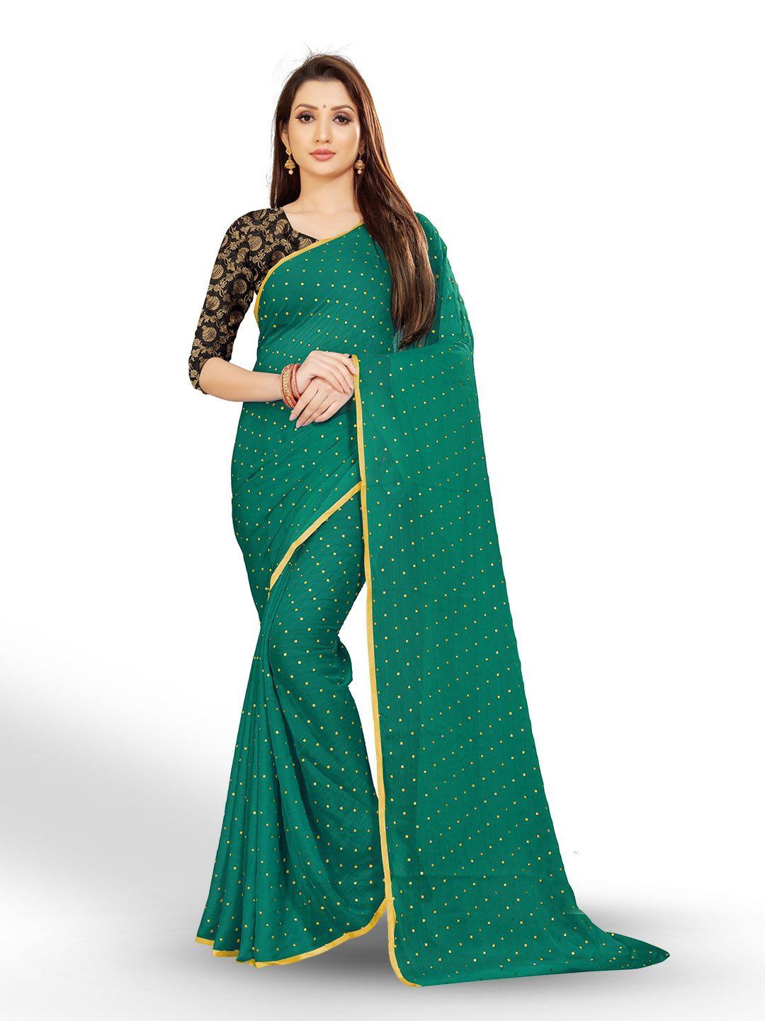 rhey green & gold-toned zari poly chiffon banarasi saree