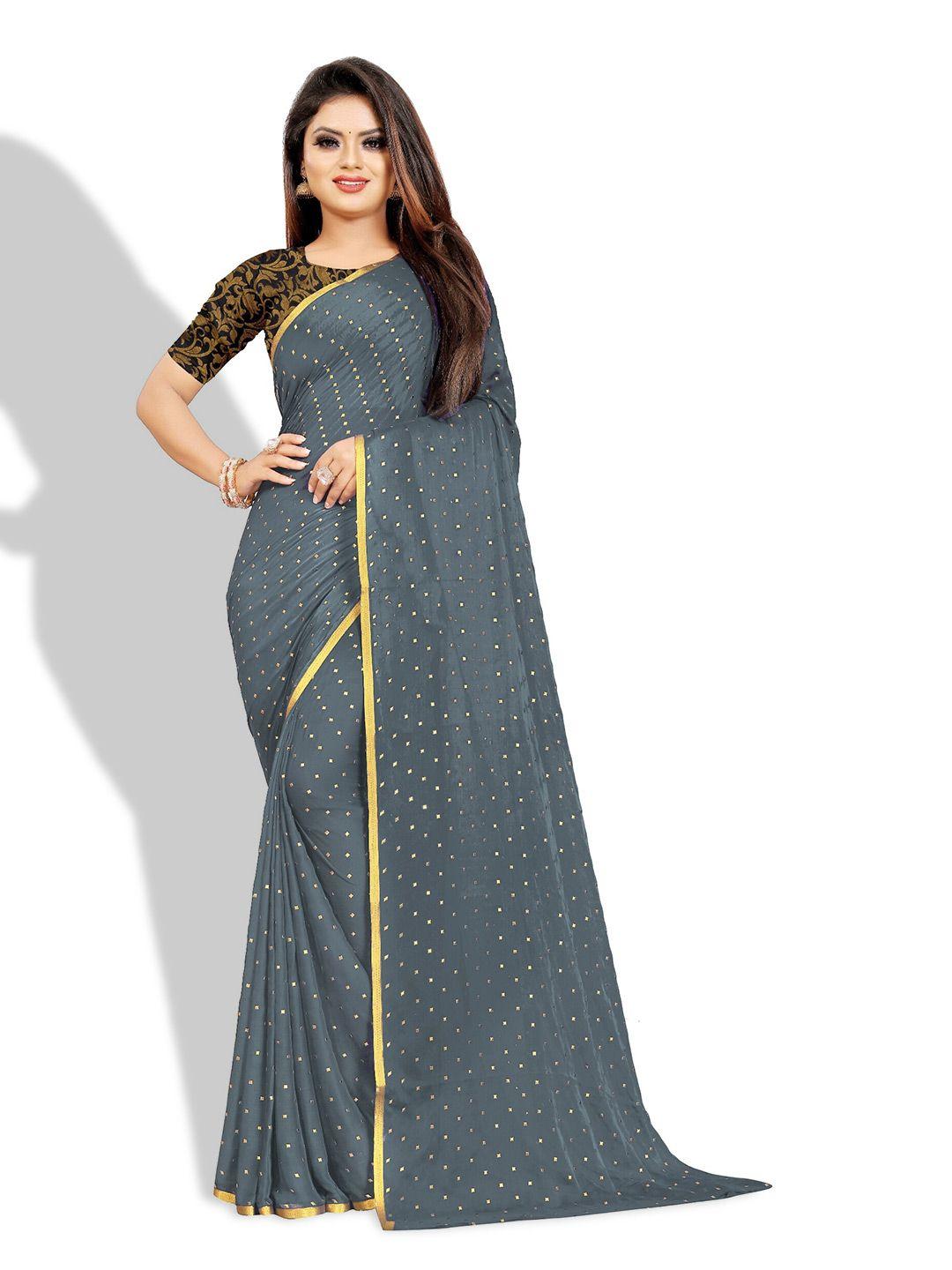 rhey grey & gold-toned ethnic motifs zari poly chiffon banarasi saree