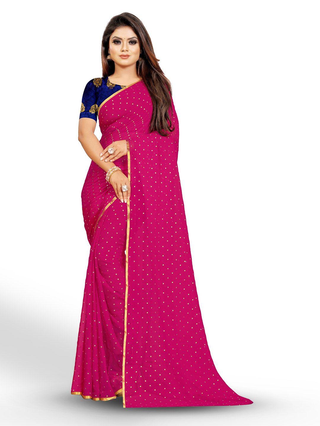 rhey pink & gold-toned zari poly chiffon banarasi saree