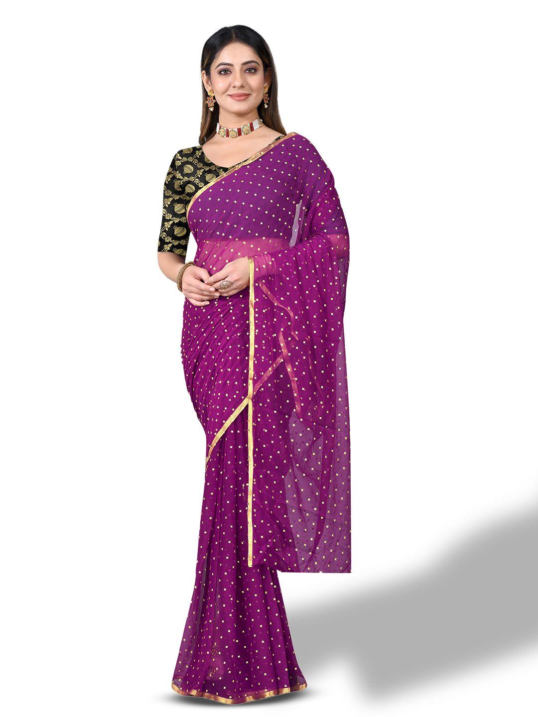 rhey purple & gold-toned zari poly chiffon banarasi saree