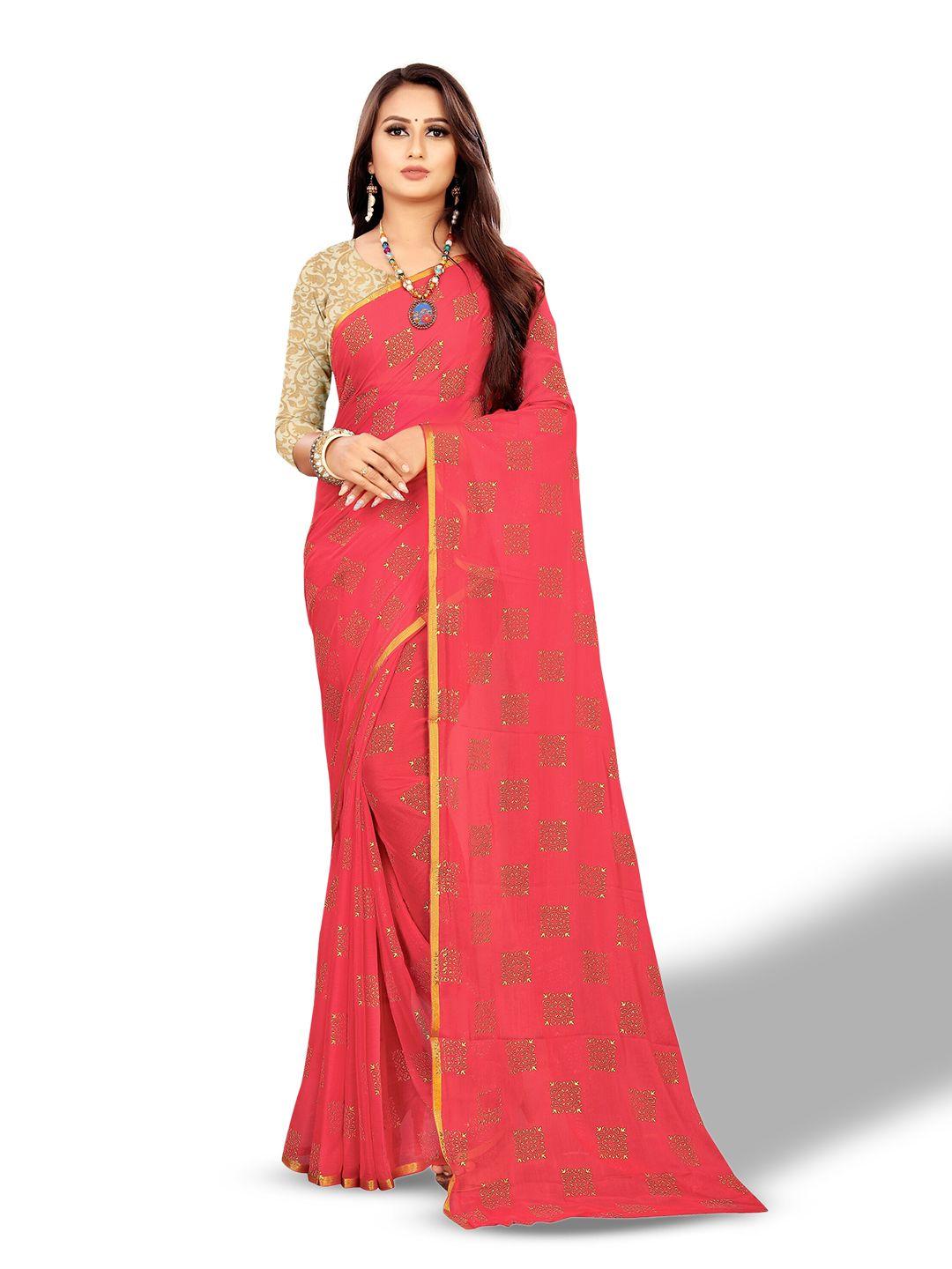 rhey rose & gold-toned ethnic motifs zari poly chiffon banarasi saree