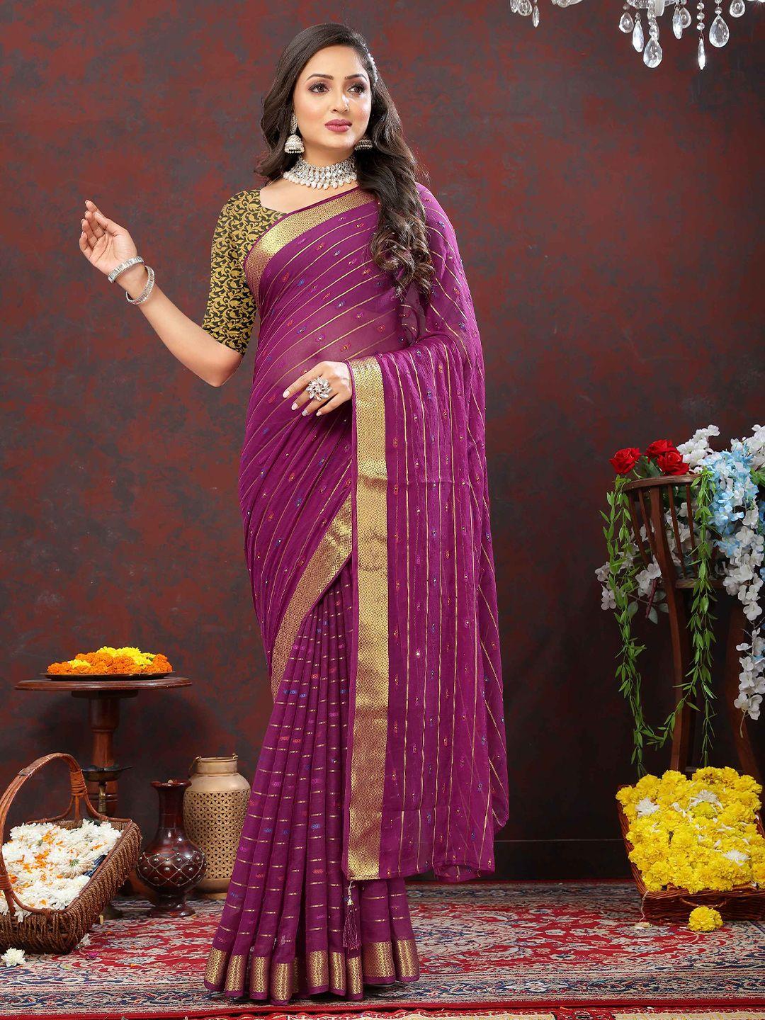 rhey striped woven design zari pure chiffon banarasi saree