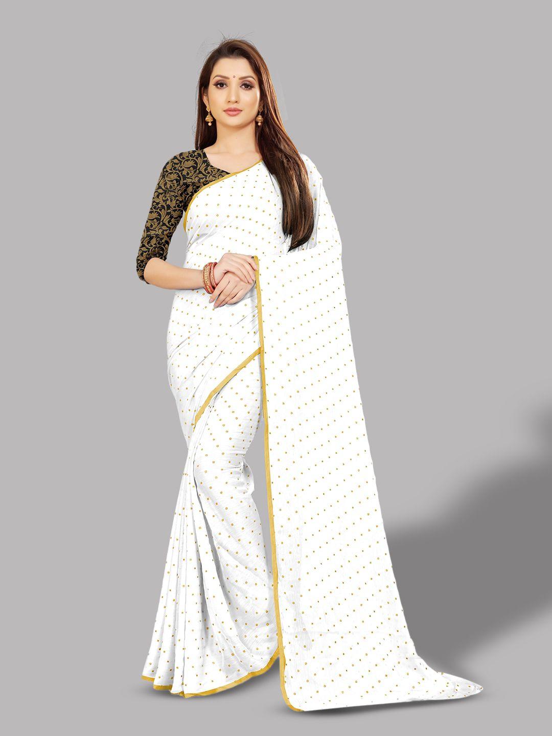 rhey white & gold-toned embellished zari poly chiffon banarasi saree