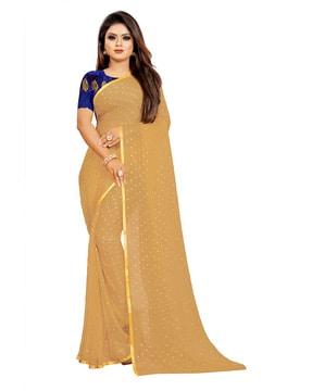 rhey women's chiffon saree with unstitched blouse piece (cream) printed saree