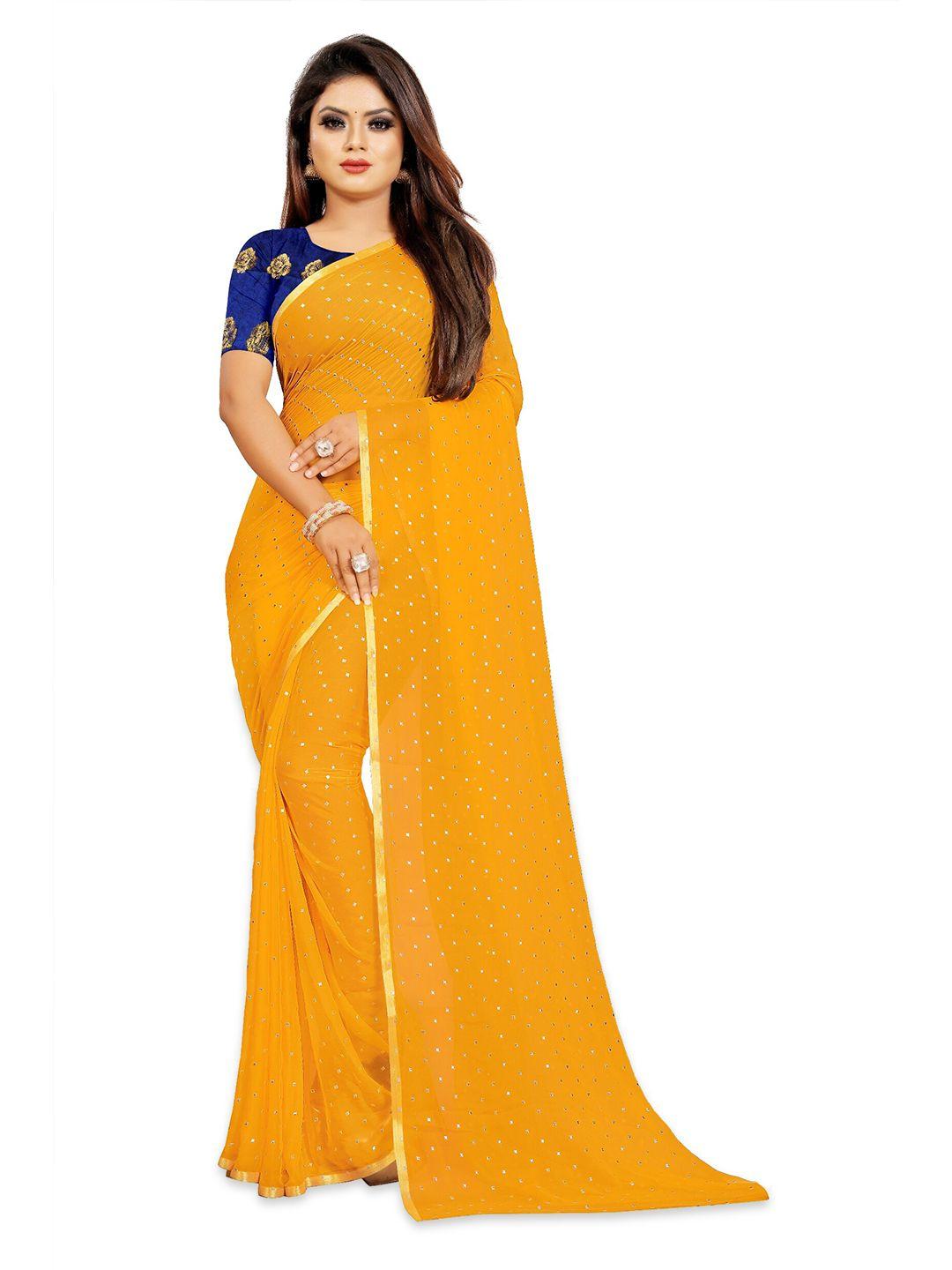 rhey yellow & blue ethnic motifs zari poly chiffon banarasi saree